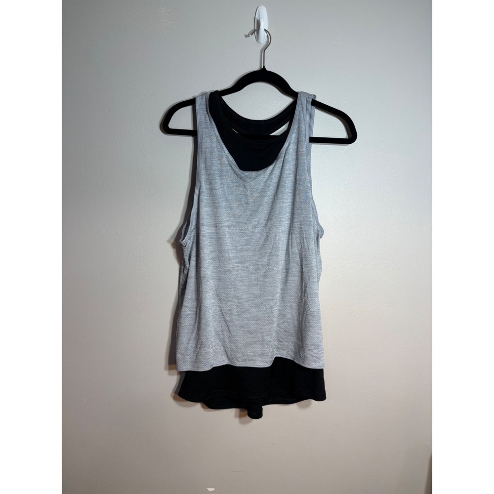 Champion Duo Dry Women's Athletic Tank Top‎ Layered Look Gray Black Size L